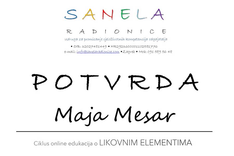 Odgojiteljica Maja Mesar završila ciklus edukacija na temu poticaja dječjeg likovnog izričaja